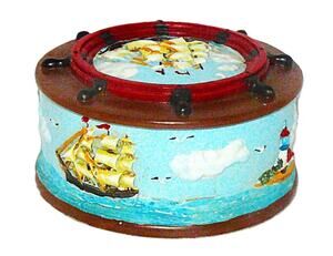 Vtg Style Resin Nautical Tall Ship Lighthouse  Trinket Storage Box Removable Lid